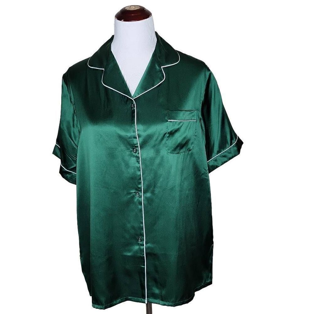 SilkSilky Pure Silk Classic Binding Trim Pajama Top Green